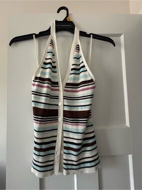 Abercrombie & Fitch Women’s Striped Halter Button-Front Knit Top in White/Multi